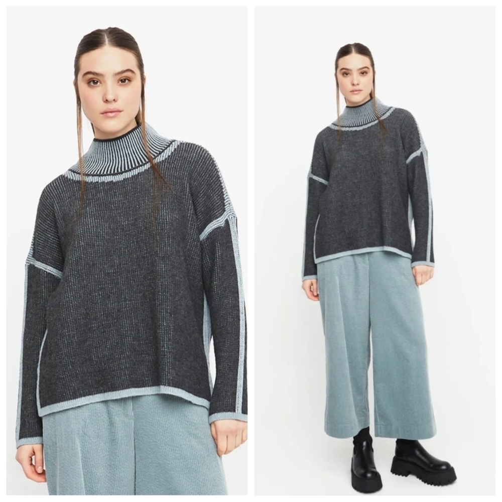 Ozai N Ku Wool Alpaca Blend Knit Sweater Size ( M/L ) Gray  Mock Neck